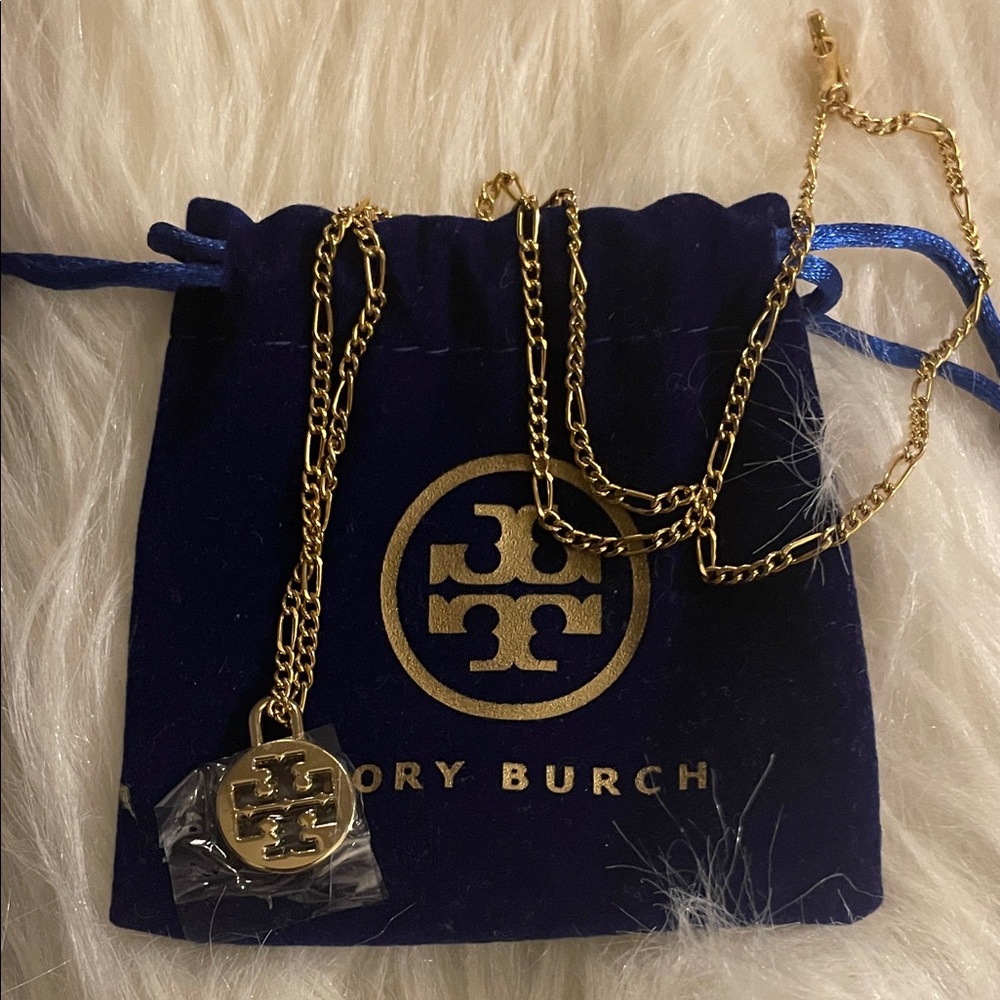 Tory Burch Gold Logo Pendant Necklace NIP